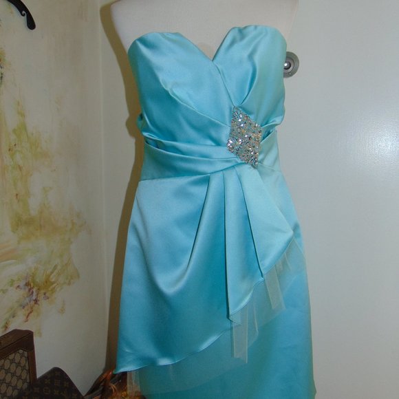 BADGLEY MISCHKA Pleated Baby Blue Cocktail/Special Occasions Dress Strapless 12 - Picture 5 of 9